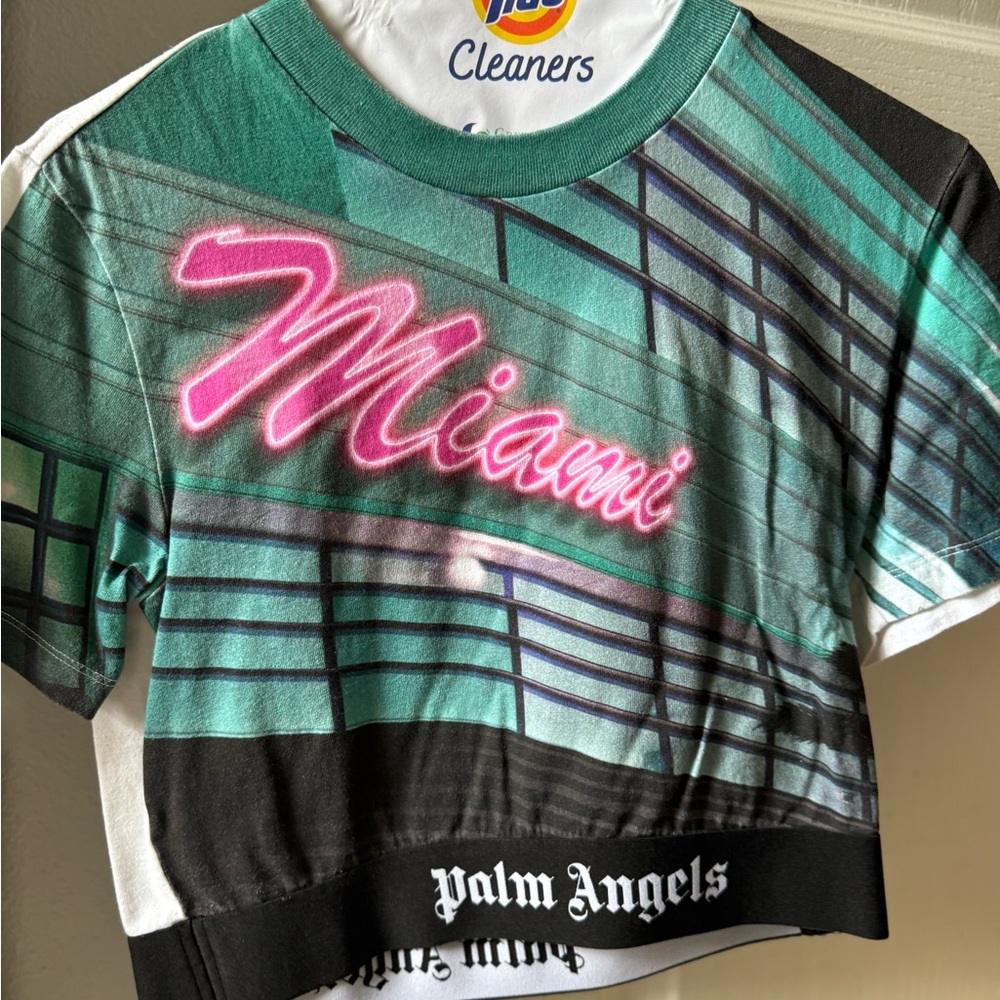 Palm Angels Green and Black Miami Crop Top. Gently used. Comes w small leggings